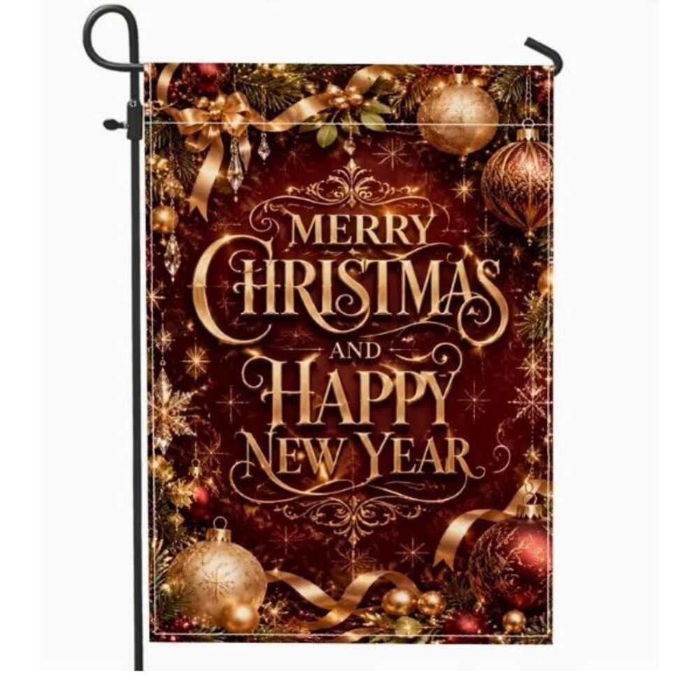 Garden Flag 12x18in Polyester Double-sided Merry Christmas & Happy New Year